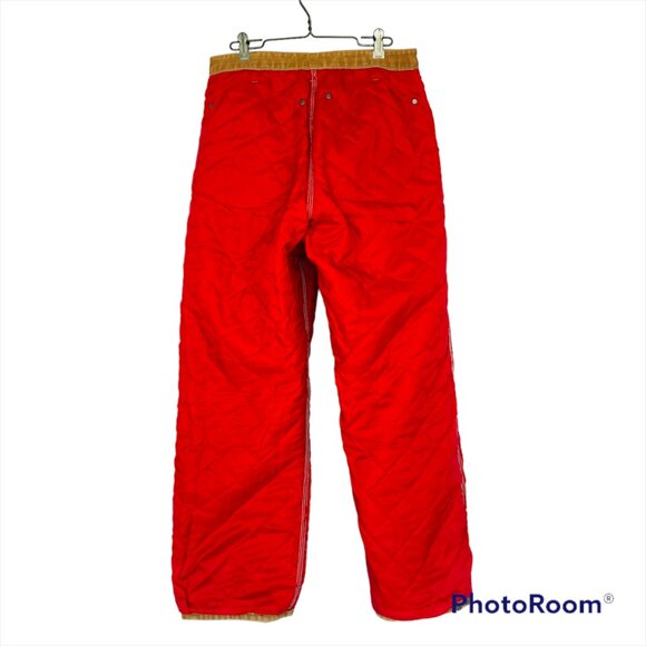 Vtg Carhartt Red Quilted Lined Pants 34x30 Brown Duck Insulated Logger Work USA - Picture 7 of 8